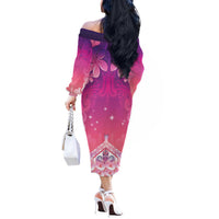 New Zealand Matariki Off The Shoulder Long Sleeve Dress Maori Marae Purple Galaxy LT05 - Polynesian Pride