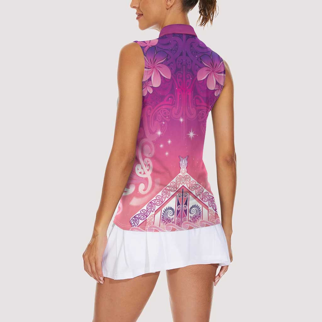 New Zealand Matariki Women Sleeveless Polo Shirt Maori Marae Purple Galaxy LT05 - Polynesian Pride