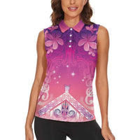New Zealand Matariki Women Sleeveless Polo Shirt Maori Marae Purple Galaxy LT05 - Polynesian Pride