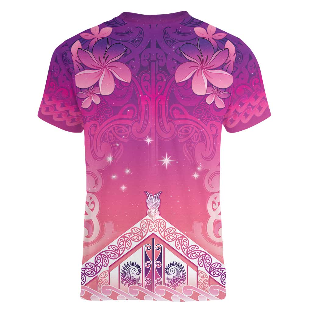 New Zealand Matariki Women V-Neck T-Shirt Maori Marae Purple Galaxy LT05 - Polynesian Pride