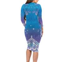 New Zealand Matariki Family Matching Long Sleeve Bodycon Dress and Hawaiian Shirt Maori Marae Cyan Galaxy LT05 - Polynesian Pride