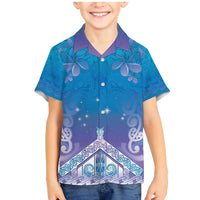New Zealand Matariki Family Matching Mermaid Dress and Hawaiian Shirt Maori Marae Cyan Galaxy LT05 Son's Shirt Cyan - Polynesian Pride