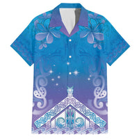 New Zealand Matariki Family Matching Off The Shoulder Long Sleeve Dress and Hawaiian Shirt Maori Marae Cyan Galaxy LT05 Dad's Shirt - Short Sleeve Cyan - Polynesian Pride