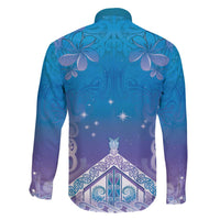 New Zealand Matariki Family Matching Off The Shoulder Long Sleeve Dress and Hawaiian Shirt Maori Marae Cyan Galaxy LT05 - Polynesian Pride