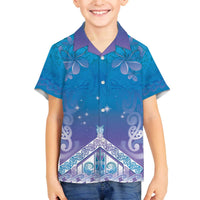 New Zealand Matariki Family Matching Off The Shoulder Long Sleeve Dress and Hawaiian Shirt Maori Marae Cyan Galaxy LT05 Son's Shirt Cyan - Polynesian Pride