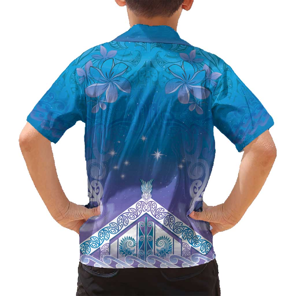 New Zealand Matariki Family Matching Off Shoulder Maxi Dress and Hawaiian Shirt Maori Marae Cyan Galaxy LT05 - Polynesian Pride