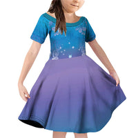 New Zealand Matariki Family Matching Off Shoulder Short Dress and Hawaiian Shirt Maori Marae Cyan Galaxy LT05 Daughter's Dress Cyan - Polynesian Pride