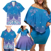 New Zealand Matariki Family Matching Off Shoulder Short Dress and Hawaiian Shirt Maori Marae Cyan Galaxy LT05 - Polynesian Pride