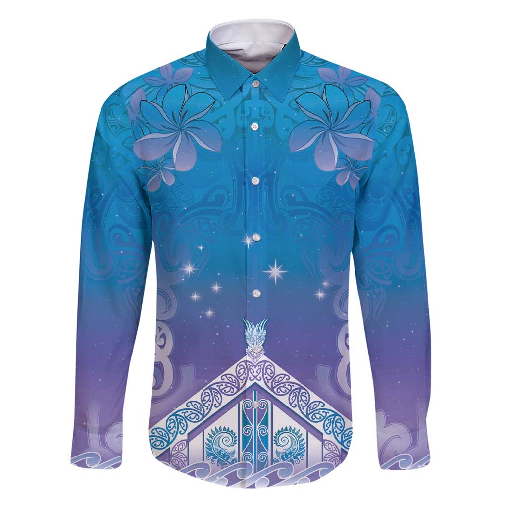 New Zealand Matariki Family Matching Short Sleeve Bodycon Dress and Hawaiian Shirt Maori Marae Cyan Galaxy LT05 Dad's Shirt - Long Sleeve Cyan - Polynesian Pride