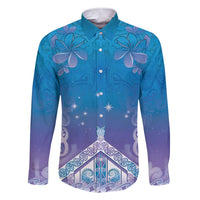 New Zealand Matariki Family Matching Short Sleeve Bodycon Dress and Hawaiian Shirt Maori Marae Cyan Galaxy LT05 Dad's Shirt - Long Sleeve Cyan - Polynesian Pride