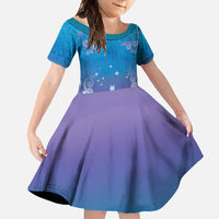 New Zealand Matariki Family Matching Summer Maxi Dress and Hawaiian Shirt Maori Marae Cyan Galaxy LT05 Daughter's Dress Cyan - Polynesian Pride