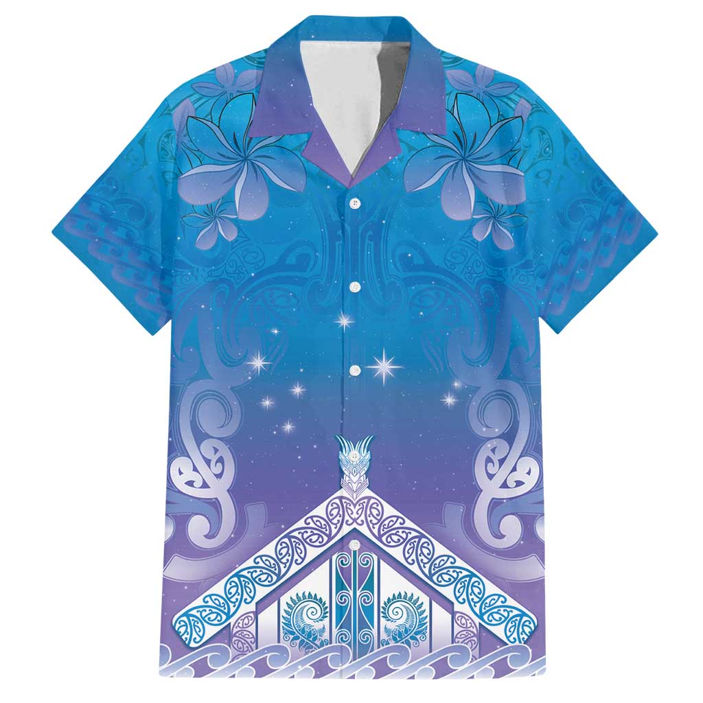 New Zealand Matariki Family Matching Summer Maxi Dress and Hawaiian Shirt Maori Marae Cyan Galaxy LT05 Dad's Shirt - Short Sleeve Cyan - Polynesian Pride