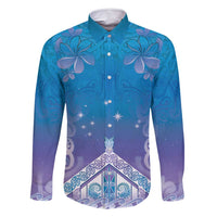 New Zealand Matariki Family Matching Summer Maxi Dress and Hawaiian Shirt Maori Marae Cyan Galaxy LT05 Dad's Shirt - Long Sleeve Cyan - Polynesian Pride