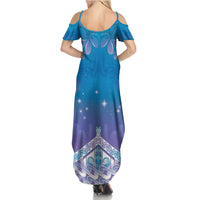 New Zealand Matariki Family Matching Summer Maxi Dress and Hawaiian Shirt Maori Marae Cyan Galaxy LT05 - Polynesian Pride
