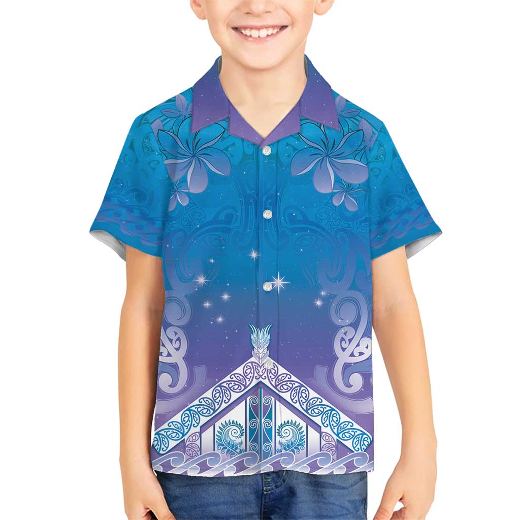 New Zealand Matariki Family Matching Summer Maxi Dress and Hawaiian Shirt Maori Marae Cyan Galaxy LT05 Son's Shirt Cyan - Polynesian Pride