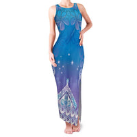 New Zealand Matariki Family Matching Tank Maxi Dress and Hawaiian Shirt Maori Marae Cyan Galaxy LT05 Mom's Dress Cyan - Polynesian Pride