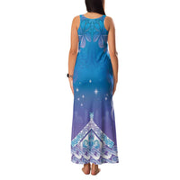 New Zealand Matariki Family Matching Tank Maxi Dress and Hawaiian Shirt Maori Marae Cyan Galaxy LT05 - Polynesian Pride