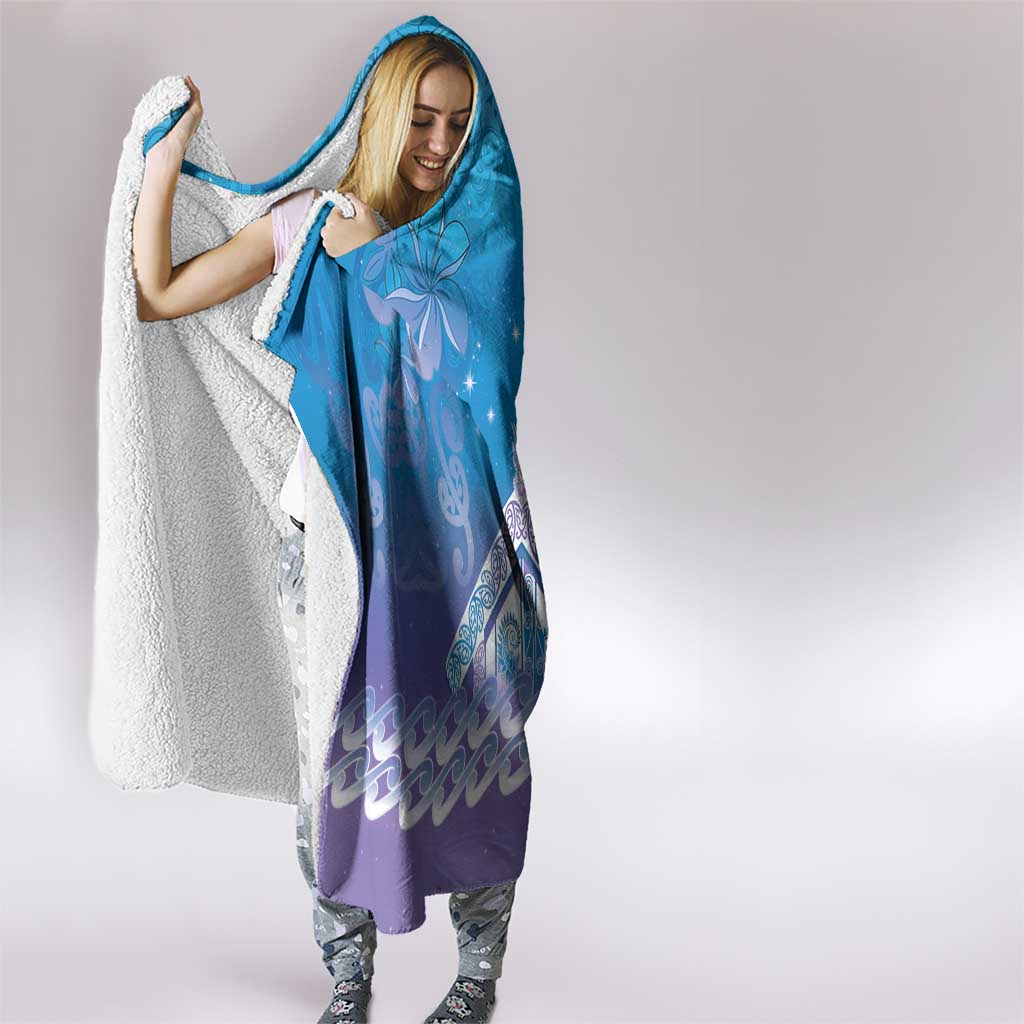 New Zealand Matariki Hooded Blanket Maori Marae Cyan Galaxy
