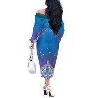 New Zealand Matariki Off The Shoulder Long Sleeve Dress Maori Marae Cyan Galaxy LT05 - Polynesian Pride