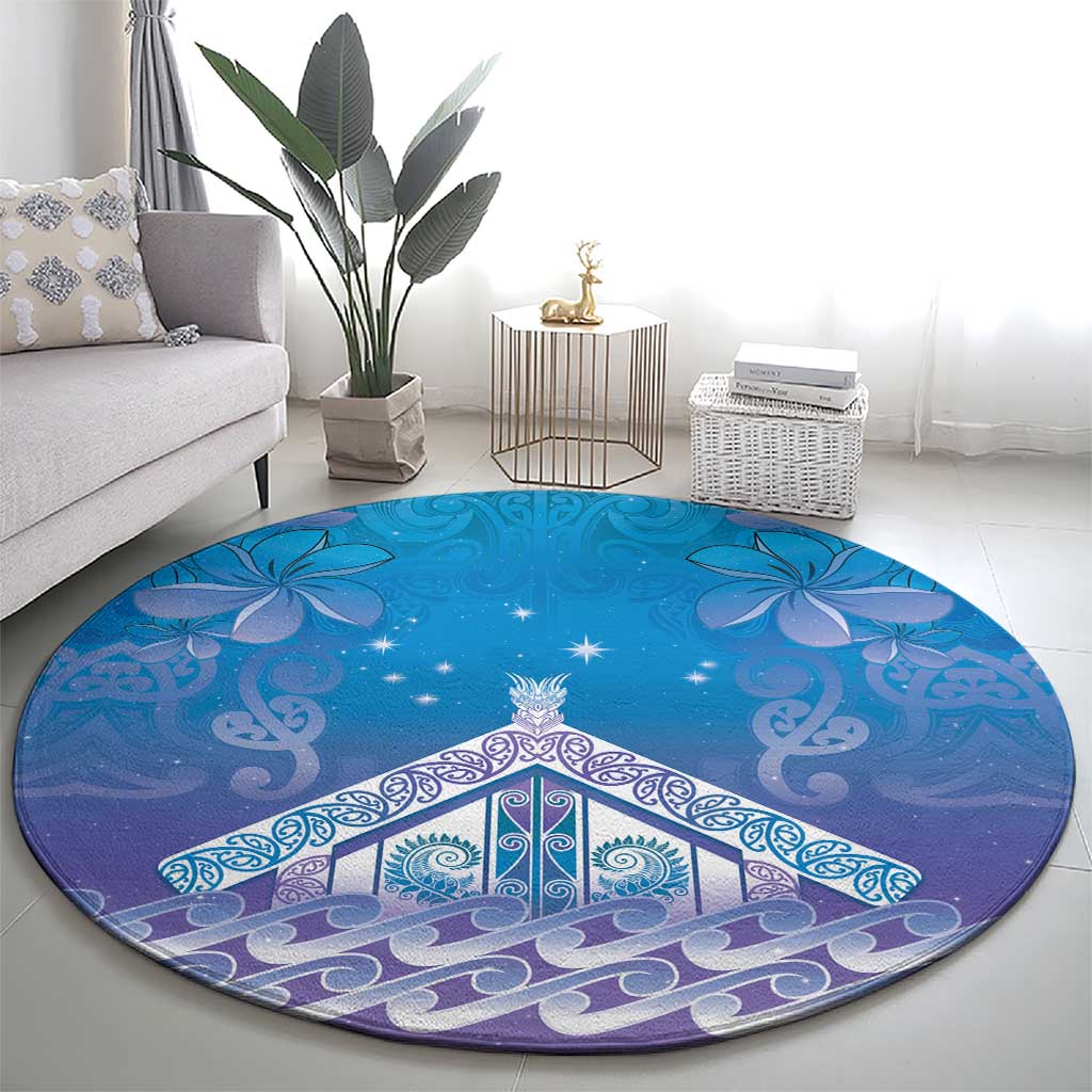 New Zealand Matariki Round Carpet Maori Marae Cyan Galaxy