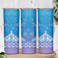 New Zealand Matariki Skinny Tumbler Maori Marae Cyan Galaxy LT05 - Polynesian Pride