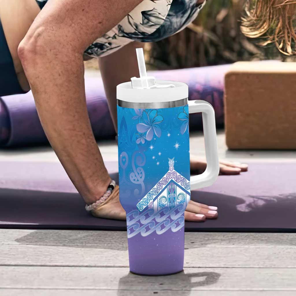 New Zealand Matariki Tumbler With Handle Maori Marae Cyan Galaxy