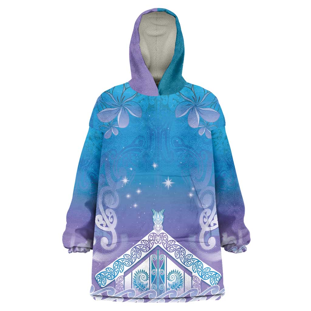 New Zealand Matariki Wearable Blanket Hoodie Maori Marae Cyan Galaxy LT05 One Size Cyan - Polynesian Pride