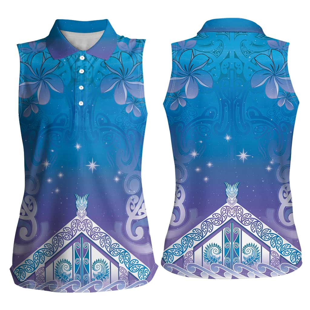 New Zealand Matariki Women Sleeveless Polo Shirt Maori Marae Cyan Galaxy LT05 - Polynesian Pride