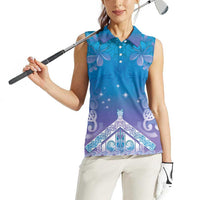 New Zealand Matariki Women Sleeveless Polo Shirt Maori Marae Cyan Galaxy LT05 - Polynesian Pride