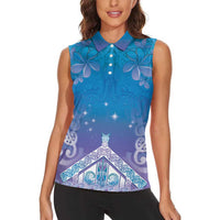 New Zealand Matariki Women Sleeveless Polo Shirt Maori Marae Cyan Galaxy LT05 - Polynesian Pride