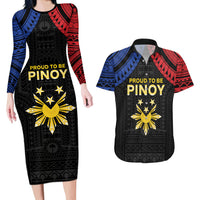 Philippines Independence Day Couples Matching Long Sleeve Bodycon Dress and Hawaiian Shirt Proud To Be Pinoy LT05 Black - Polynesian Pride