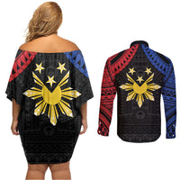 Philippines Independence Day Couples Matching Off Shoulder Short Dress and Long Sleeve Button Shirt Proud To Be Pinoy