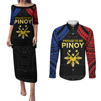 Philippines Independence Day Couples Matching Puletasi and Long Sleeve Button Shirt Proud To Be Pinoy LT05 Black - Polynesian Pride