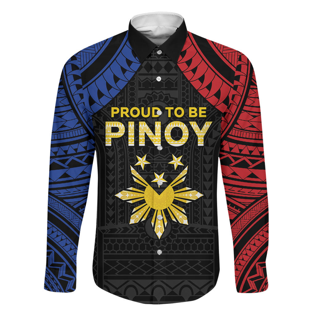 Philippines Independence Day Family Matching Long Sleeve Bodycon Dress and Hawaiian Shirt Proud To Be Pinoy LT05 Dad's Shirt - Long Sleeve Black - Polynesian Pride