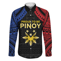 Philippines Independence Day Family Matching Off The Shoulder Long Sleeve Dress and Hawaiian Shirt Proud To Be Pinoy LT05 Dad's Shirt - Long Sleeve Black - Polynesian Pride