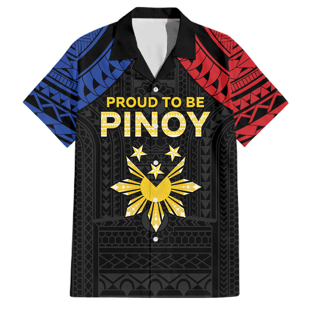 Philippines Independence Day Family Matching Off Shoulder Maxi Dress and Hawaiian Shirt Proud To Be Pinoy LT05 Dad's Shirt - Short Sleeve Black - Polynesian Pride