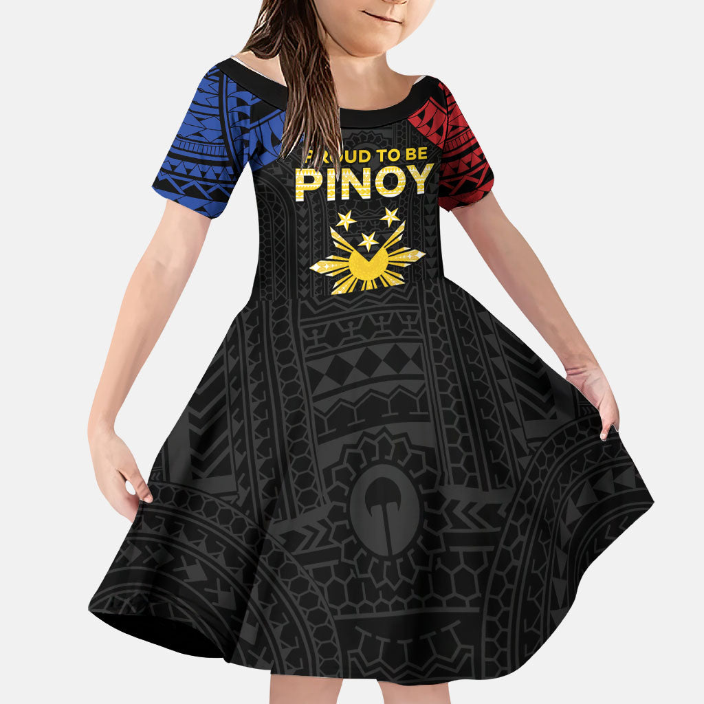 Philippines Independence Day Family Matching Tank Maxi Dress and Hawaiian Shirt Proud To Be Pinoy LT05 Daughter's Dress Black - Polynesian Pride