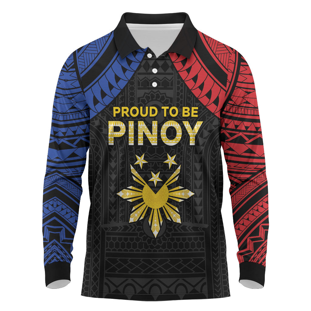 Philippines Independence Day Long Sleeve Polo Shirt Proud To Be Pinoy LT05 Black - Polynesian Pride