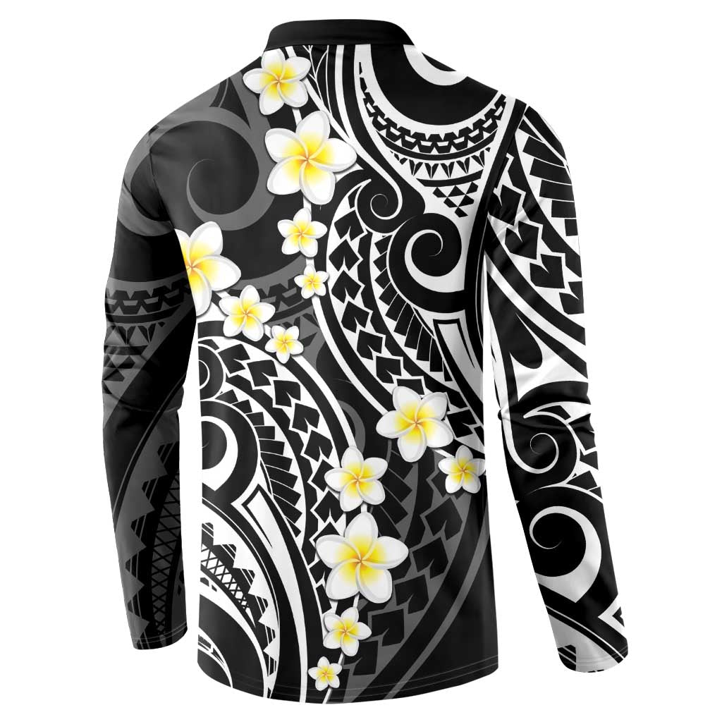 Plumeria With Black Polynesian Tattoo Pattern Button Sweatshirt