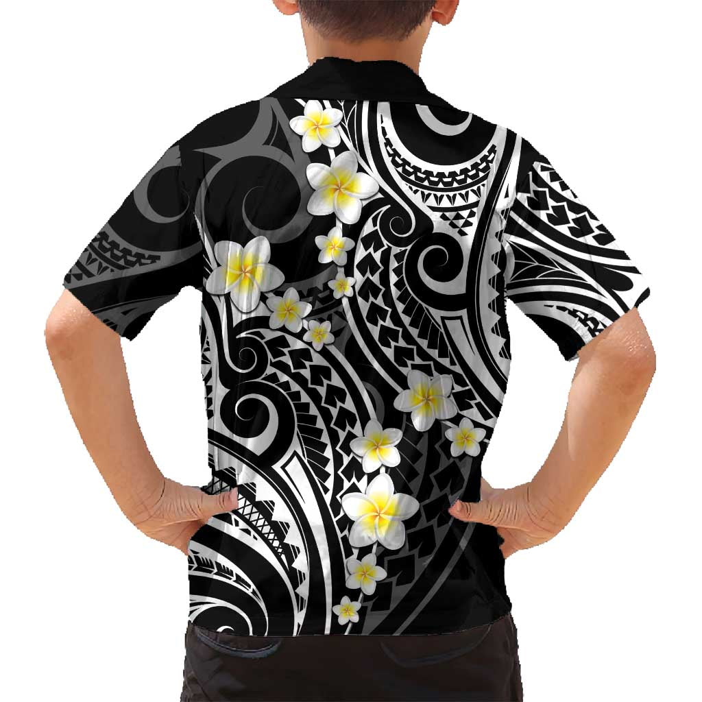Plumeria With Black Polynesian Tattoo Pattern Family Matching Long Sleeve Bodycon Dress and Hawaiian Shirt LT05 - Polynesian Pride