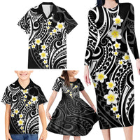 Plumeria With Black Polynesian Tattoo Pattern Family Matching Long Sleeve Bodycon Dress and Hawaiian Shirt LT05 - Polynesian Pride