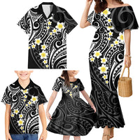 Plumeria With Black Polynesian Tattoo Pattern Family Matching Mermaid Dress and Hawaiian Shirt LT05 - Polynesian Pride