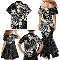Plumeria With Black Polynesian Tattoo Pattern Family Matching Mermaid Dress and Hawaiian Shirt LT05 - Polynesian Pride