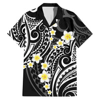 Plumeria With Black Polynesian Tattoo Pattern Family Matching Mermaid Dress and Hawaiian Shirt LT05 Dad's Shirt - Short Sleeve Black - Polynesian Pride