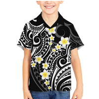 Plumeria With Black Polynesian Tattoo Pattern Family Matching Mermaid Dress and Hawaiian Shirt LT05 Son's Shirt Black - Polynesian Pride