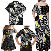 Plumeria With Black Polynesian Tattoo Pattern Family Matching Off Shoulder Maxi Dress and Hawaiian Shirt LT05 - Polynesian Pride
