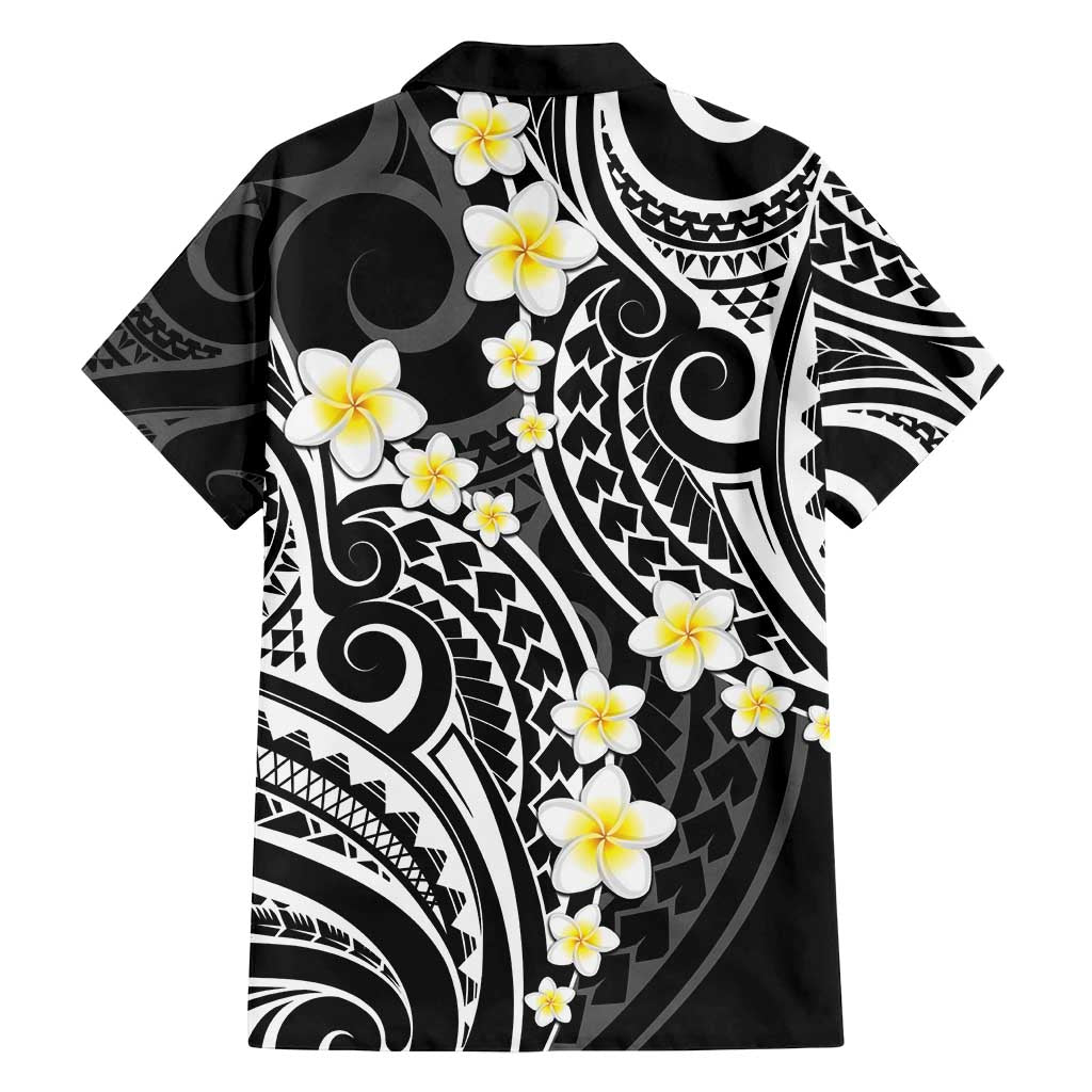 Plumeria With Black Polynesian Tattoo Pattern Family Matching Off Shoulder Maxi Dress and Hawaiian Shirt LT05 - Polynesian Pride