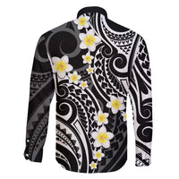 Plumeria With Black Polynesian Tattoo Pattern Family Matching Off Shoulder Maxi Dress and Hawaiian Shirt LT05 - Polynesian Pride
