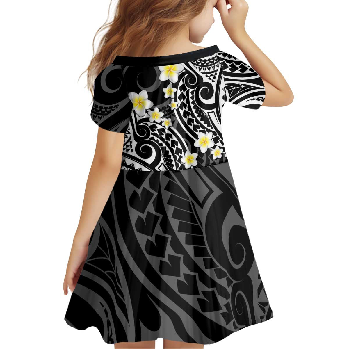 Plumeria With Black Polynesian Tattoo Pattern Family Matching Off Shoulder Short Dress and Hawaiian Shirt LT05 - Polynesian Pride