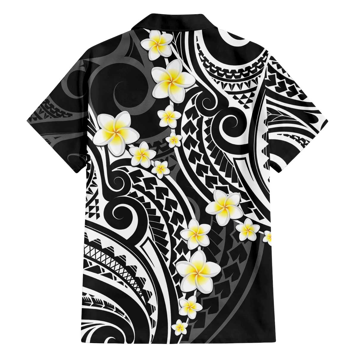 Plumeria With Black Polynesian Tattoo Pattern Family Matching Off Shoulder Short Dress and Hawaiian Shirt LT05 - Polynesian Pride
